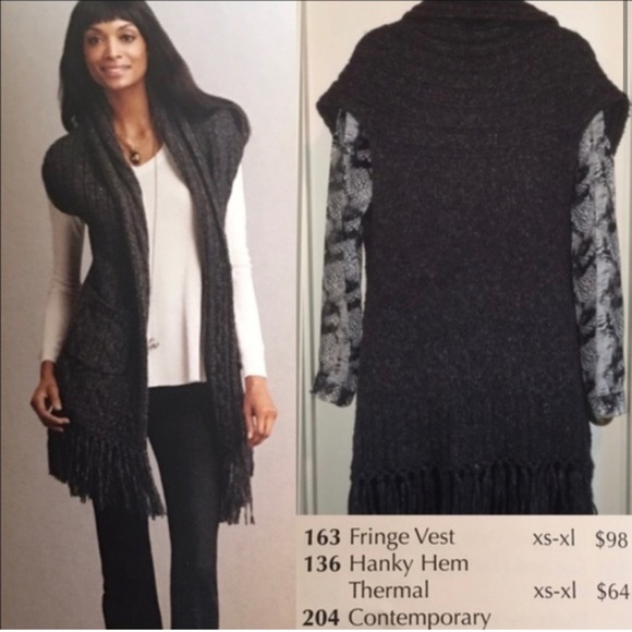 CAbi Gray Fringe Thick Knit Sweater Open Cardigan Vest Size Small - Picture 1 of 7